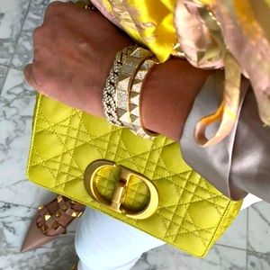 Dior CARO BAG NWT Quilted Macrocannage Calfskin Leather Yellow Gold $4300 NEW